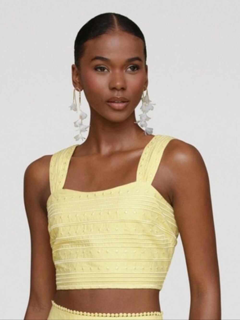 Avec Les Filles Cotton Yellow Embroidered Square-Neck Top Size XS NWT
